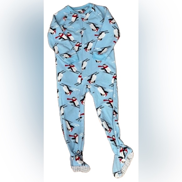 Carter’sfull zip fleece footie pajamas Penguins scarves print. 5T Christmas - Picture 1 of 6